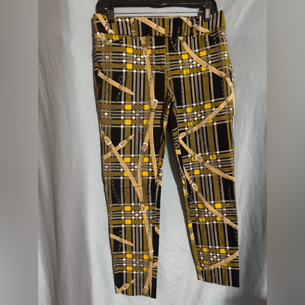 New York & Company Black and Yellow Plaid Cropped Pants